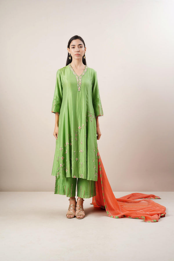 Green Naira Cut Exquisite Hand-Embroidered Suit Set