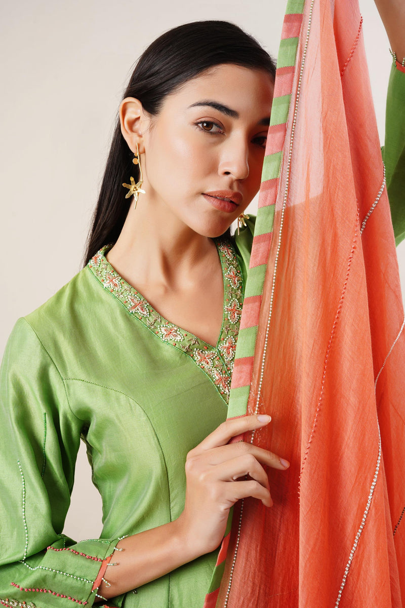 Green Naira Cut Exquisite Hand-Embroidered Suit Set