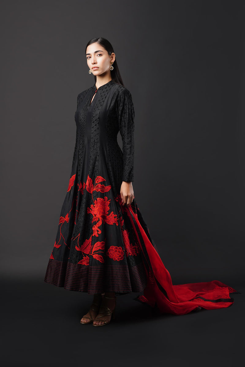 Silk Anarkali Ensemble with Intricate Embroidery