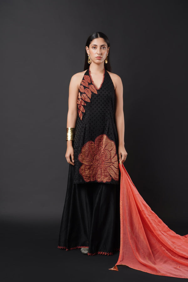 Chic Halter-neck Suit Paired with Elegant Sharara Bottoms.