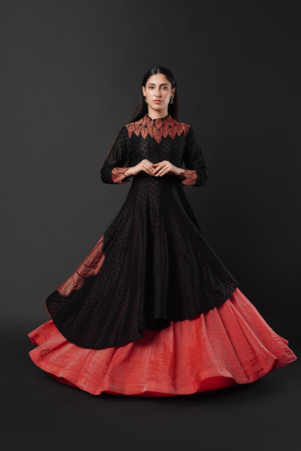 Anarkali ensemble adorned with delicate tissue patchwork & Skirt
