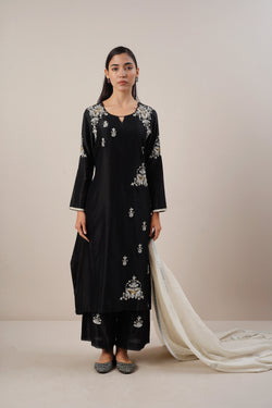 Black Handwork Suit Set in Handloom Chanderi