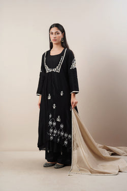 Hand Embroidered Jacket and Anarkali Set in Handloom Chanderi