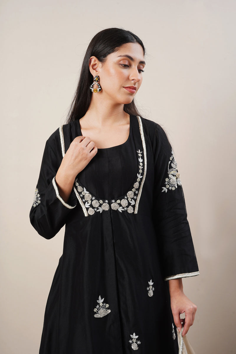 Hand Embroidered Jacket and Anarkali Set in Handloom Chanderi