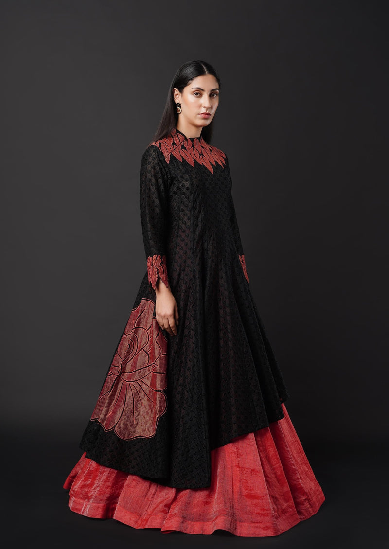Anarkali ensemble adorned with delicate tissue patchwork & Skirt