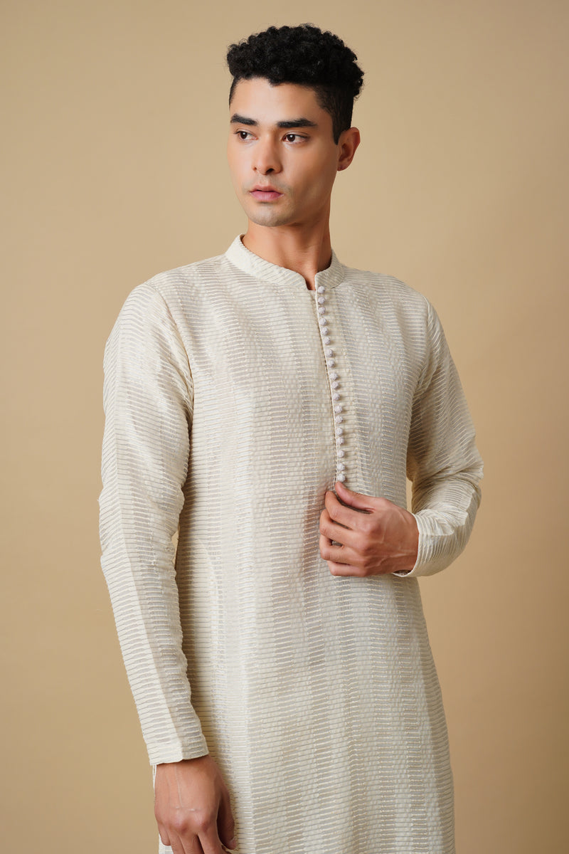 White Kurta Set in Handloom Chanderi