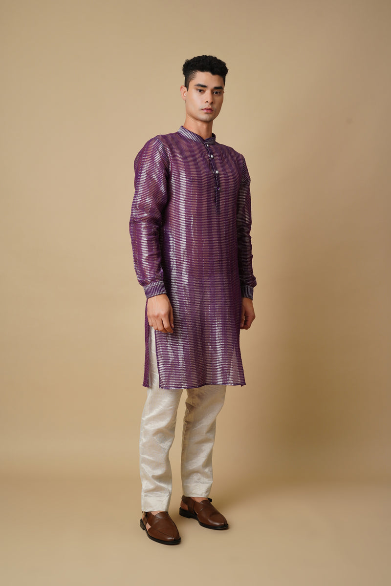 Purple Kurta Set in Handloom Tissue Chanderi