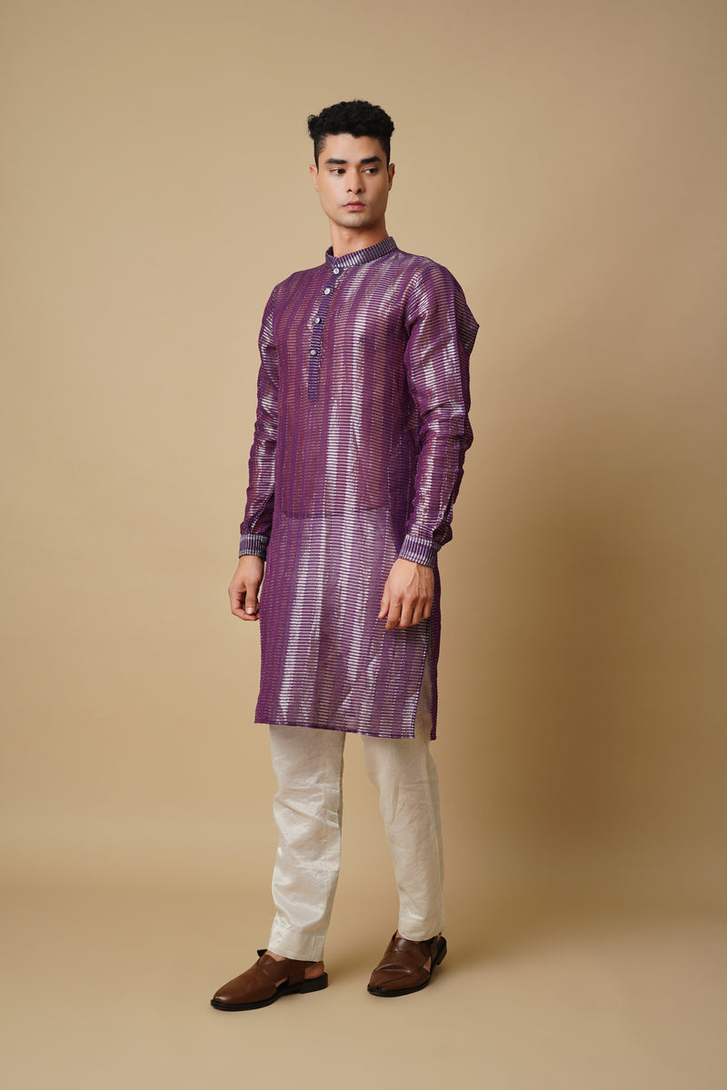 Purple Kurta Set in Handloom Tissue Chanderi